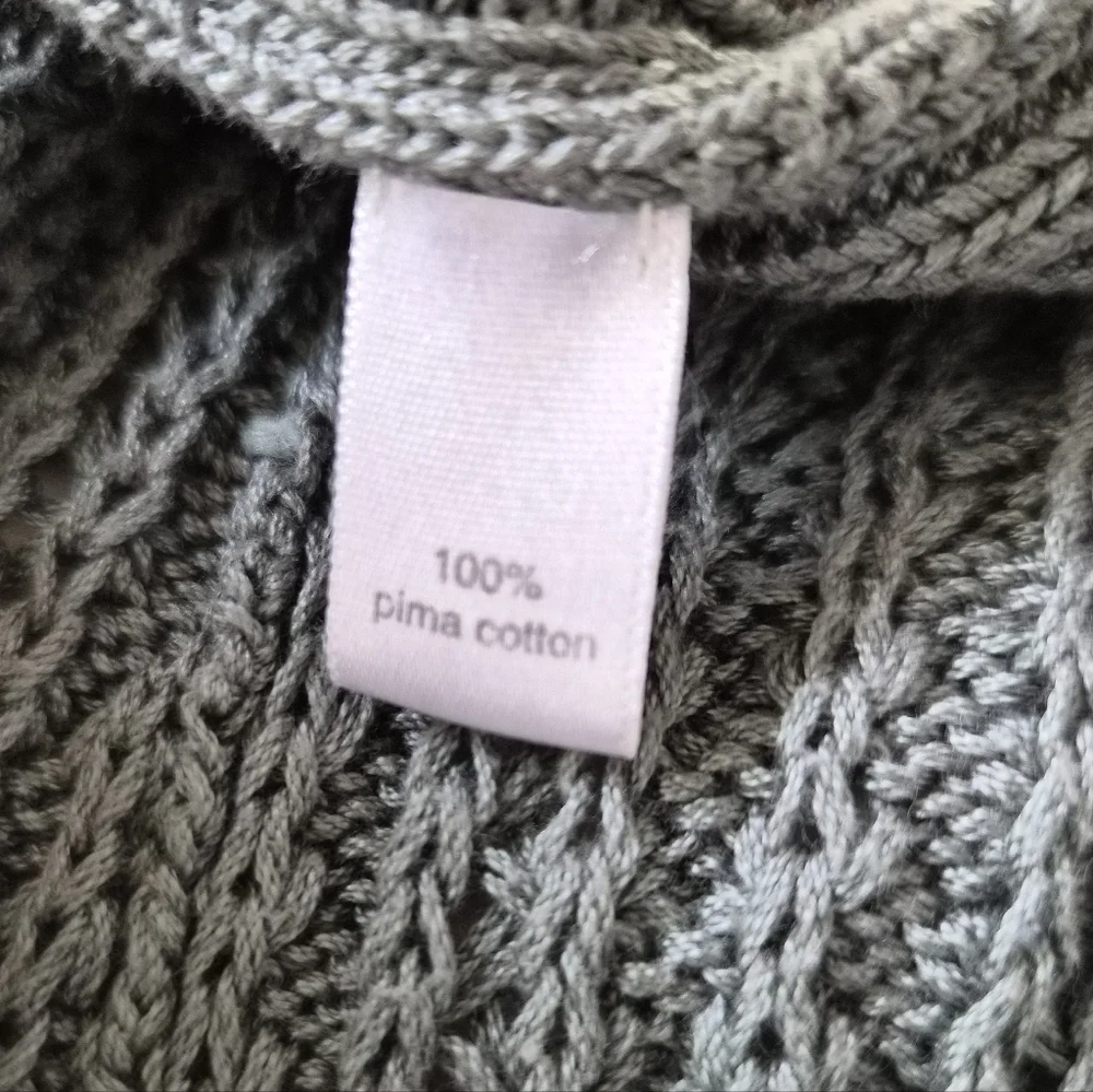 Peruvian Connection 100% Pima Cotton Open-Knit Cardigan Sweater - Gray - L - Picture 3 of 7